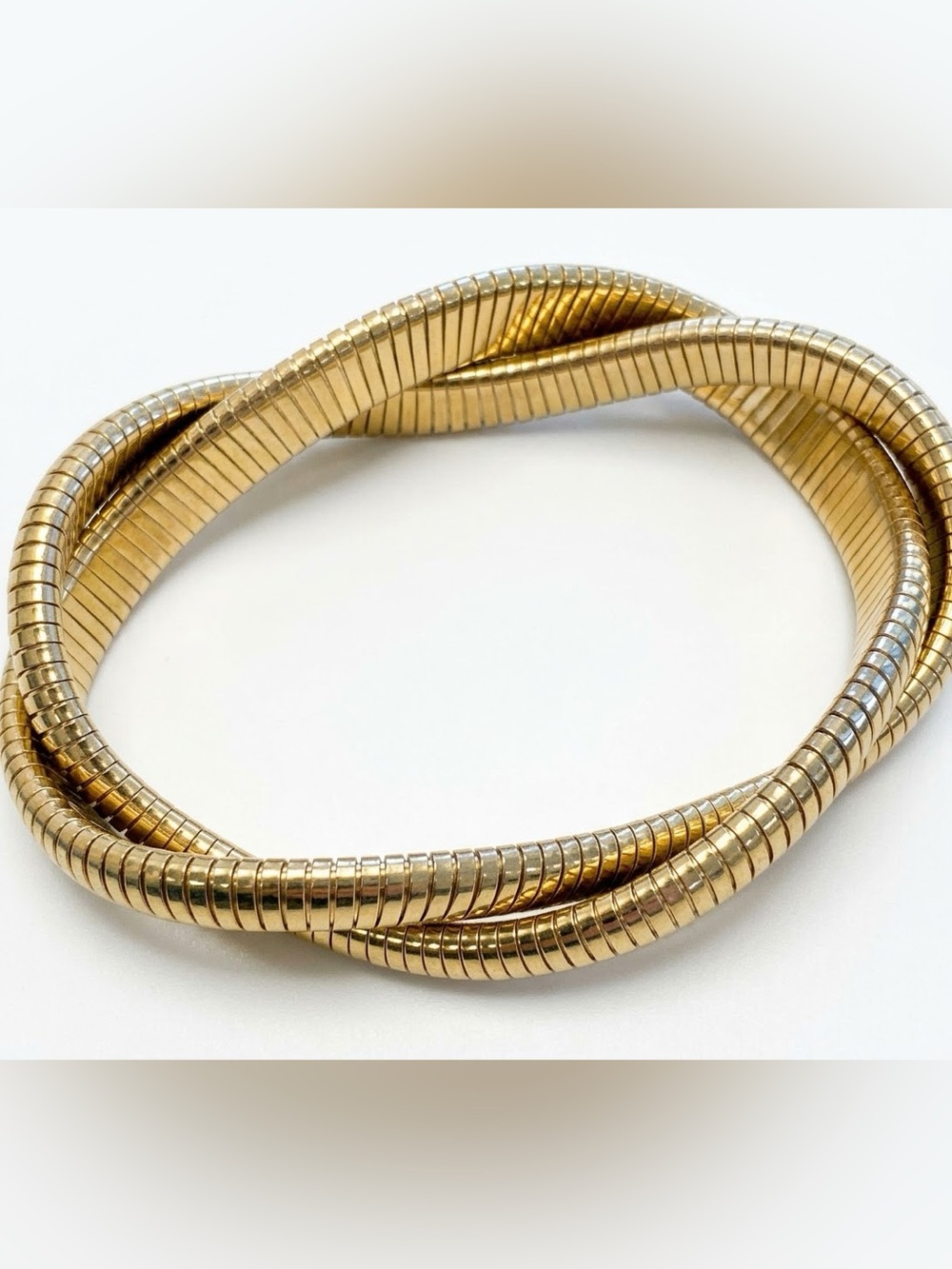 Vintage Gold Tone Intertwined Tubogas Rolling Snake Chain Bracelet